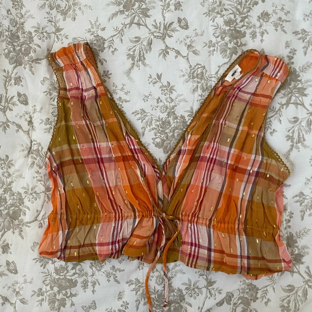 Aerie Plaid Tie Top